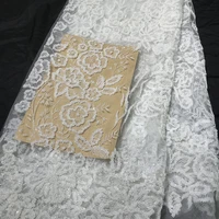 whitechampagne glitter mesh tulle luxury flowers design rubber beads african lace fabric nigerian women party dresses materials