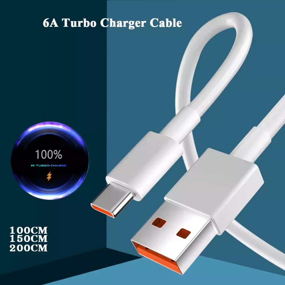 

USB C 6A Cable For Xiaomi 11 10 10T Pro 5G 9 Poco M3 X3 NFC Redmi Note 11 10 S K40 Pro Mi 12 Quick Turbo Charging Charger Line