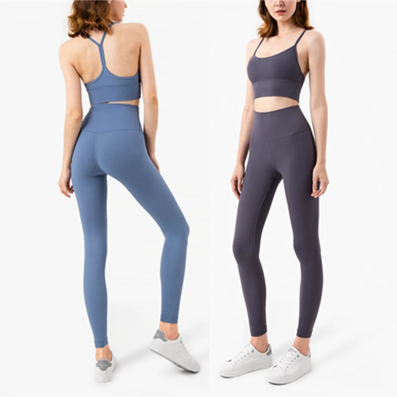 

Lulu Sports Y-Type Underwear High Waist Naked Feeling Fitness Sports Leggings Set Woman 2 Pieces Sports Bras Running Yoga Pants