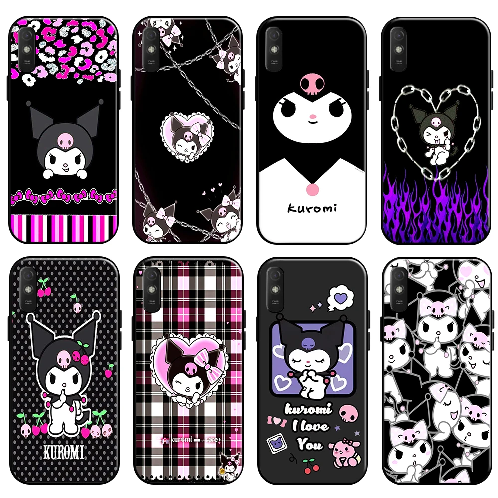 

Cartoon Sanrio Kuromi Phone Case For Xiaomi Redmi 9A For Redmi 9AT Case Carcasa Silicone Cover Black Back Coque Liquid Silicon