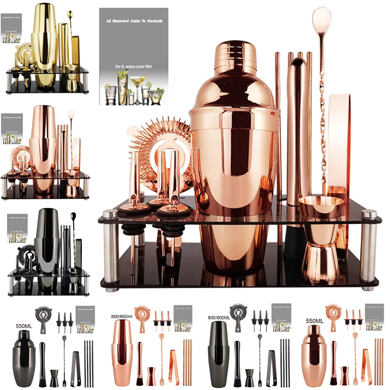 

3-12Pcs Boston Shakers Rose Stainless Steel Cocktail Shaker Mixer Wine 550ml 800/600ML Bartender Kit Bar Tools Dropshipping