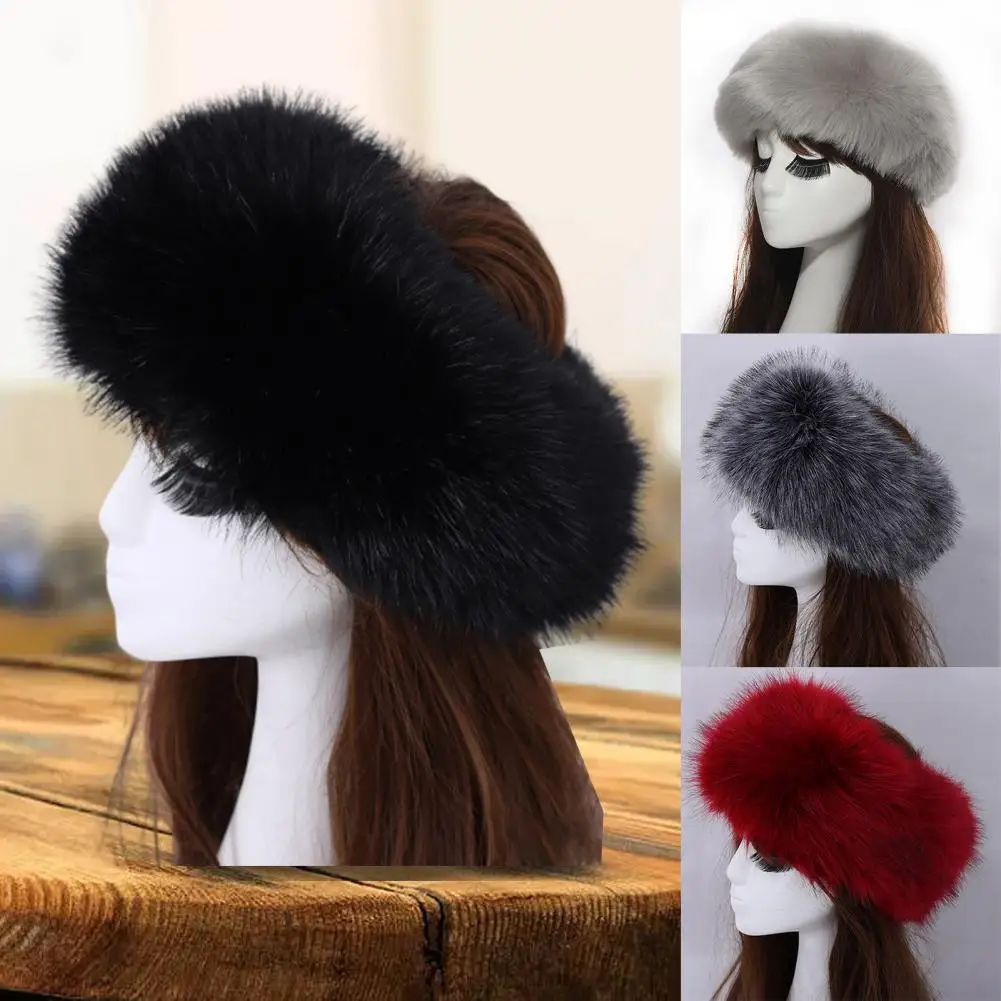 

Women Hat Faux Fur Empty Top Elasticity Solid Color Thickened Headband Autumn Winter Fluffy Windproof Hat Riding Supplies