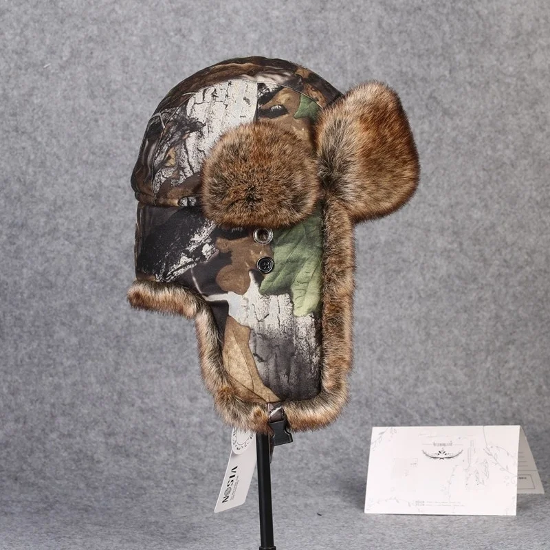 

56-62cm Men Women Winter Skiing Riding Warm Cotton Hat Outdoor Windproof Thermal Hiking Fishing Camouflage Artificial Wool Cap