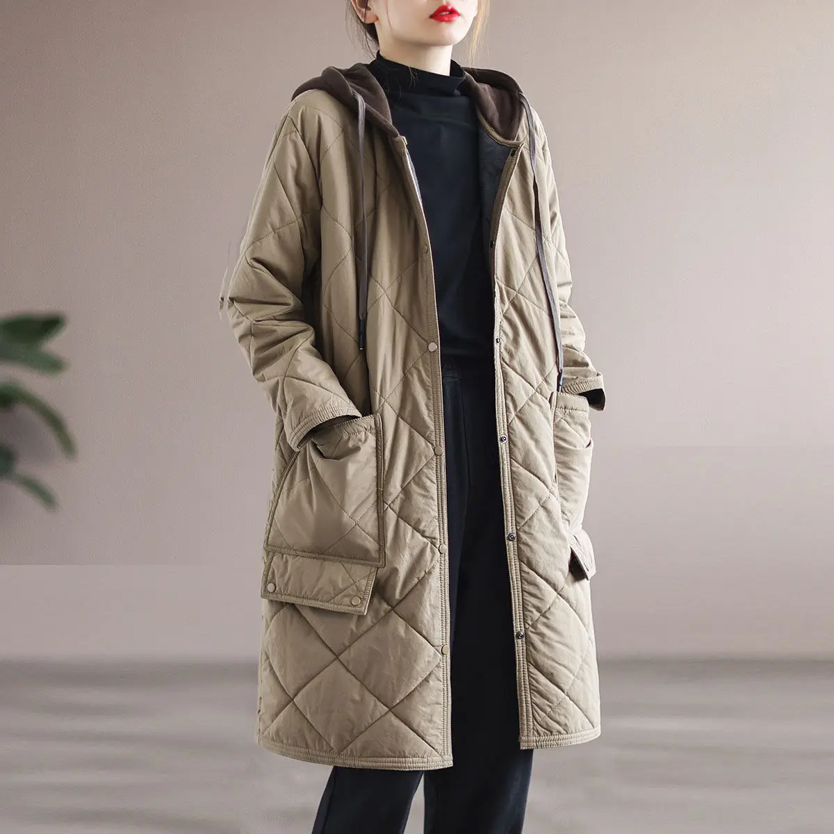 Women's Winter Super Hot Coat Diamond Lattice Padded Jacket Parka Hooded Long Coat Cheap Wholesale Plus Size Loose Free Shipping