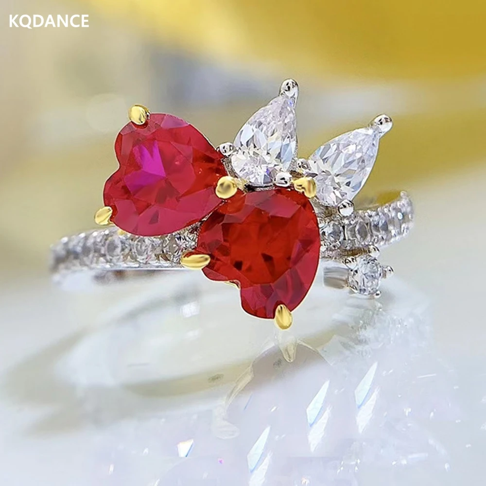 

Кольцо с рубином и сердцем с красным камнем, 6 х6 мм