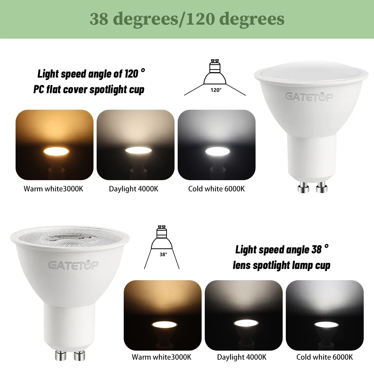 8pcs Led Spotlight Bulb No flicker dimmable GU10 warm cold white light 230V 120° 38° 3000K 4000K 6000K for home bedroom derec