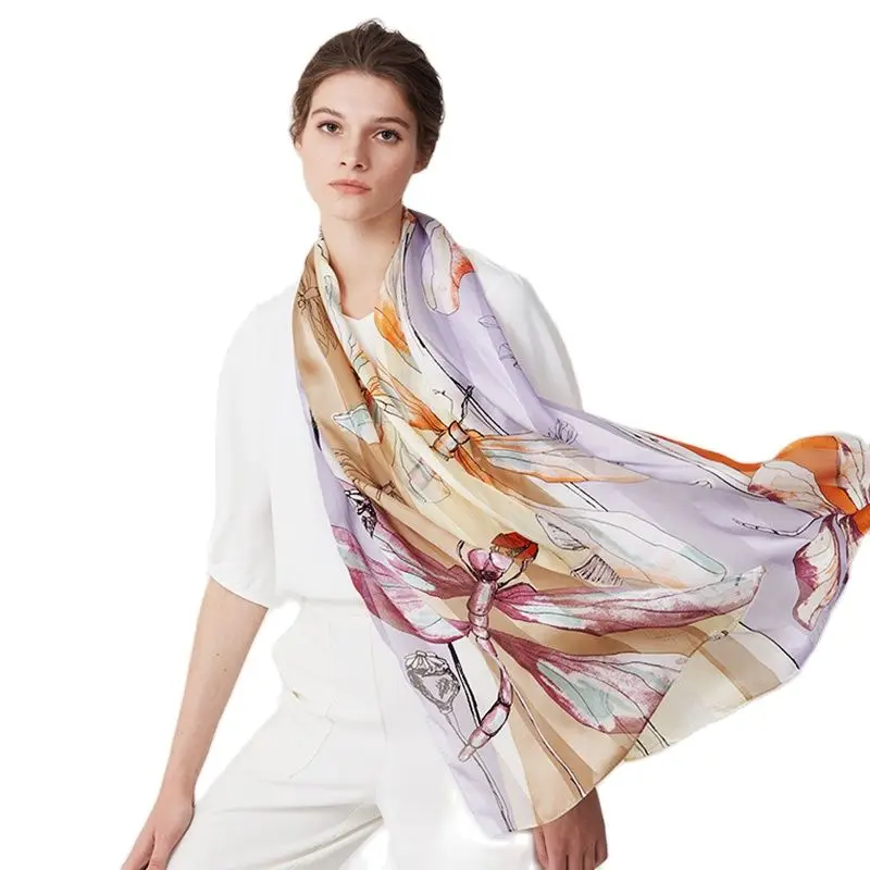 

2022 %100 Silk Brand Designer Silk Scarf Female Foulard Bandana Long Shawls Wraps Neck Scarves Pashmina Lady Hijab Luxury New