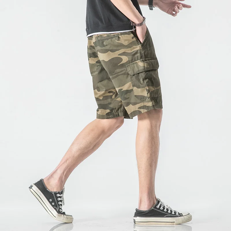 Woodsoon Men's Camouflage Shorts Summer Pure Cotton Breathable Cargo Fifth Pants Loose Straight Functional Middle