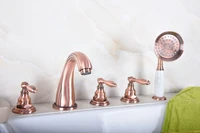 antique red copper brass three levers handles deck mounted 5 holes bathroom tub faucet mixer tap with handshower mtf184