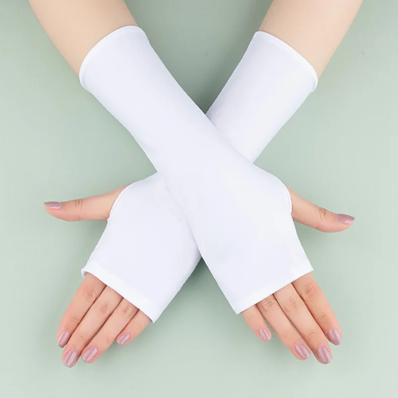 

Длинные солнцезащитные перчатки без пальцев, дышащие летние рукава из ледяного шелка с защитой от ультрафиолета, тонкие уличные спортивные велосипедные варежки