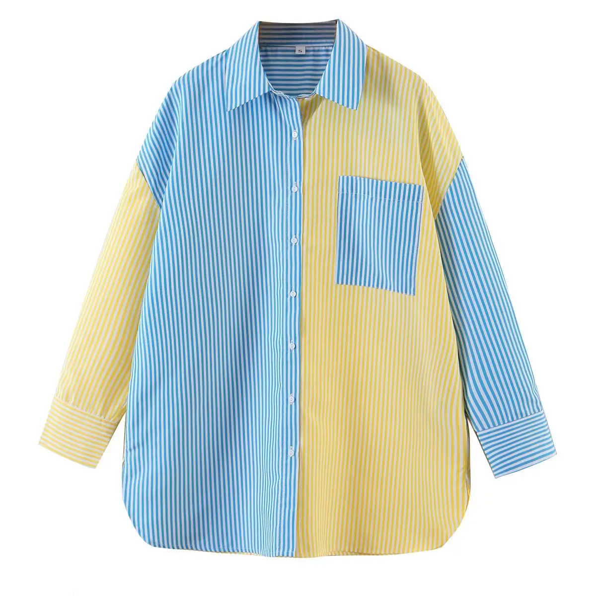

A.D.EAST-Summer new fashion splicing stripes poplin long sleeve shirt jacket-L58X664243