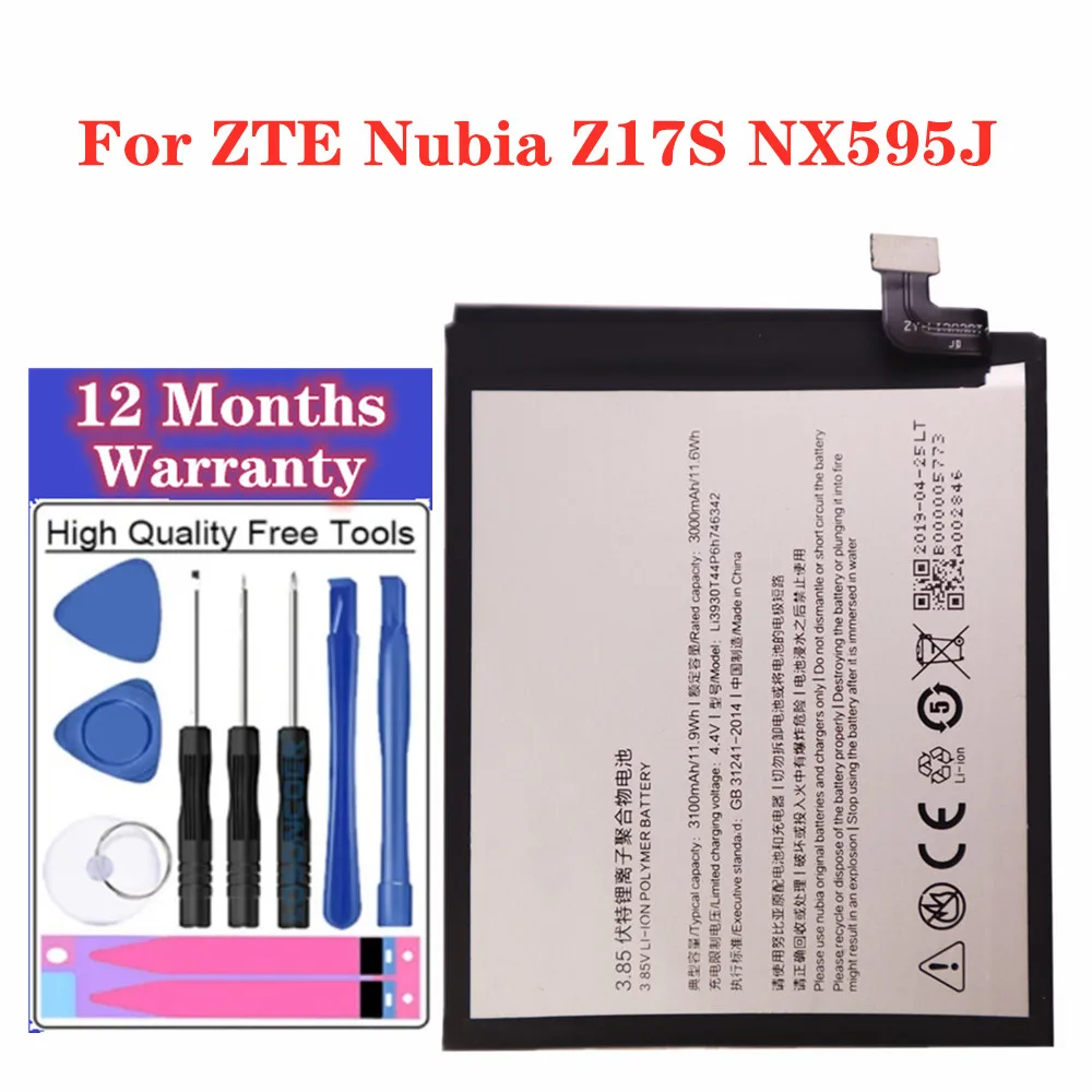 

3100mAh Li3930T44P6h746342 Replacement Battery For ZTE nubia Z17S Z17 S NX595J Cell Mobile Phone Batteries + Tools