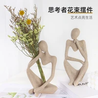 nordic ins wind real flower dried bouquet abstract art figure statue home decoration sandstone desktop living room porch