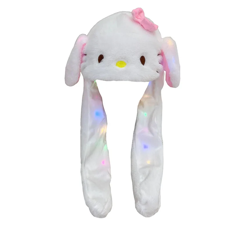 Фото Светящаяся плюшевая шапка Sanrio с движущимися ушками, милая шапка с Пикачу, Хелло Китти, Куроми, Синамороллом, теплая зимняя шапка с мультяшными персонажами №5