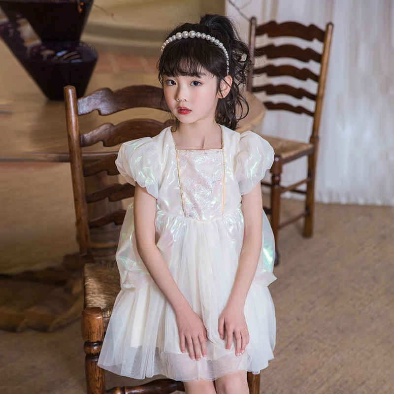 

Children's Clothes 2022 Summer Fairy Dress New Fashion Kids Party Dresses For Girls Short-Sleeve Puff Sleeve Evening Dress 4-12Y
