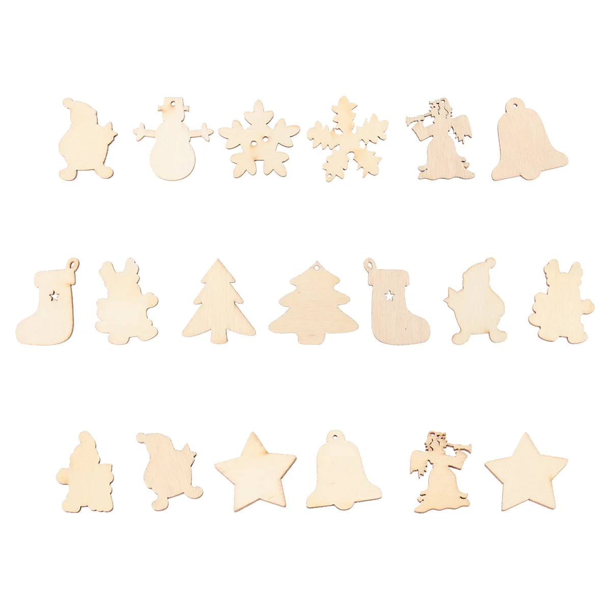 

50pcs Unfinished Christmas Slices Christmas Tree Reindeer Snowflake Star Cutouts Slices For Christmas DIY Craft