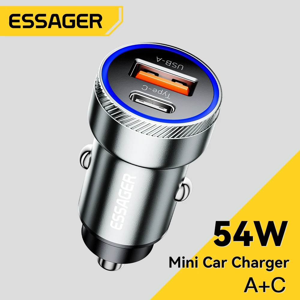 

Essager 54W USB Car Charger 5A Fast Charing QC 3.0 PD 3.0 SCP AFC USB Type C Car Phone Chargers For iPhone Huawei Samsung Xiaomi