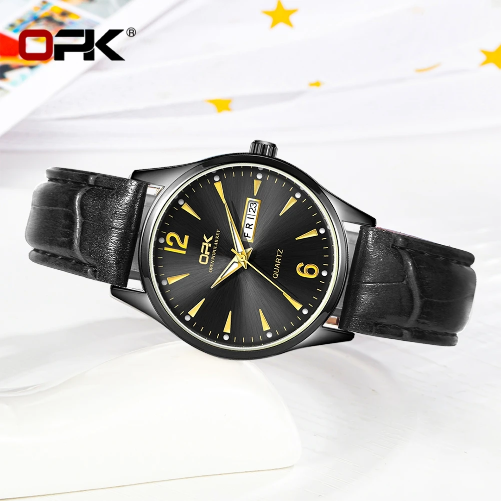 Бренд OPK светящиеся водонепроницаемые кварцевые женские часы с двойным