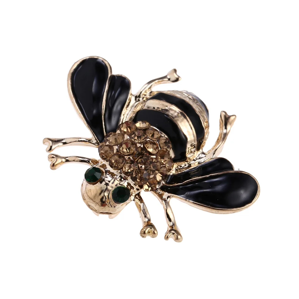 

Hot Sale High Quality Bees Brooch Black Enamel Corsage Hats Scarf Clips Accessories Green Eyes Brooches For Woman Party