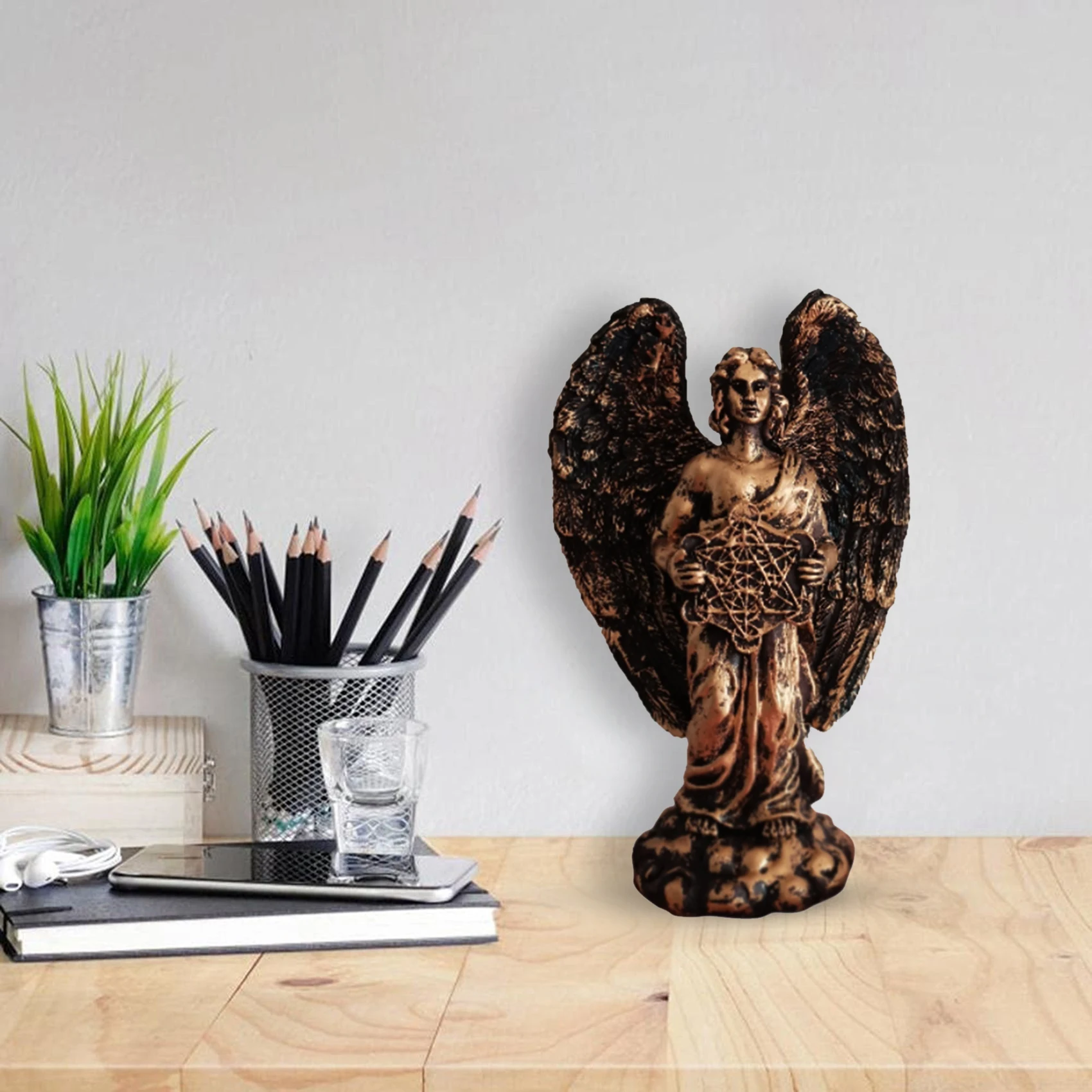 

Metatron Bronzed Seraphim Six-Winged Guardian Angel Statues Home Decoration Also a Great Gift for Your Friends A