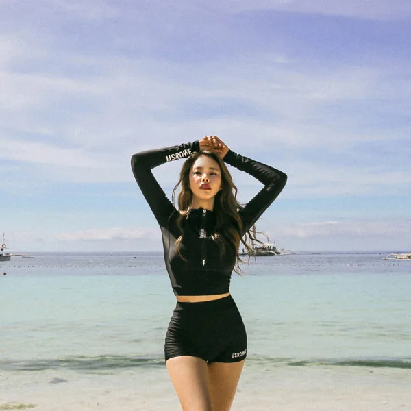 New Sexy Split Zipper Suit Hot Spring Long-sleeved Sunscreen Cover Belly Slimming Jellyfish Snorkeling Swimsuit 2022