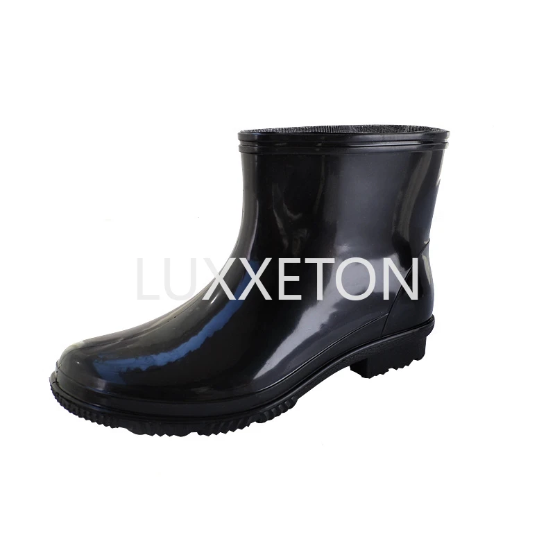 

2023 New Men's Anti Slip Rainboots Solid Color Short Pipe PVC Waterproof Shoes Thick Sole V Flat Bottom Rubber VRain Rainshoes