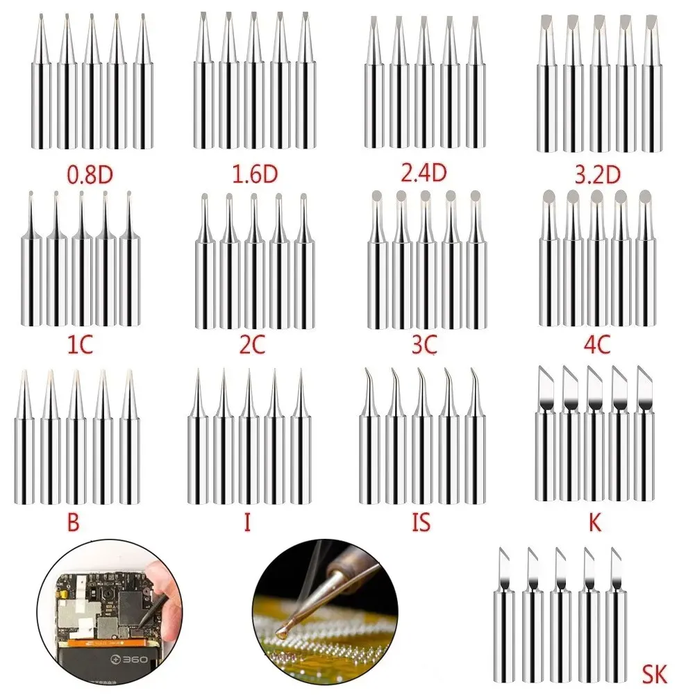 5PCS/Set 900M-T Welding Soldering Iron Tips IS/I/B/K/SK/2.4D/3.2D/1C/2C/3C/4C Lead-Free Head