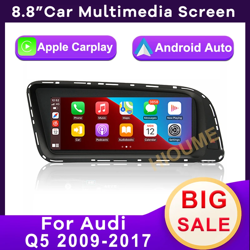 

8,8 "Беспроводной автомобильный мультимедийный блок Apple CarPlay Android для Audi Q5 2009-2017, видеокамера с сенсорным экраном Linux