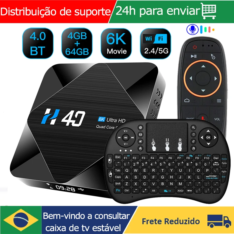 H40 Android 10.0 TV Box Voice Assistant 6K 3D 2.4G&5.8G Wifi 4GB RAM 32G 64G Very Fast Smart Mi s Box Free Fhipping to Brazil