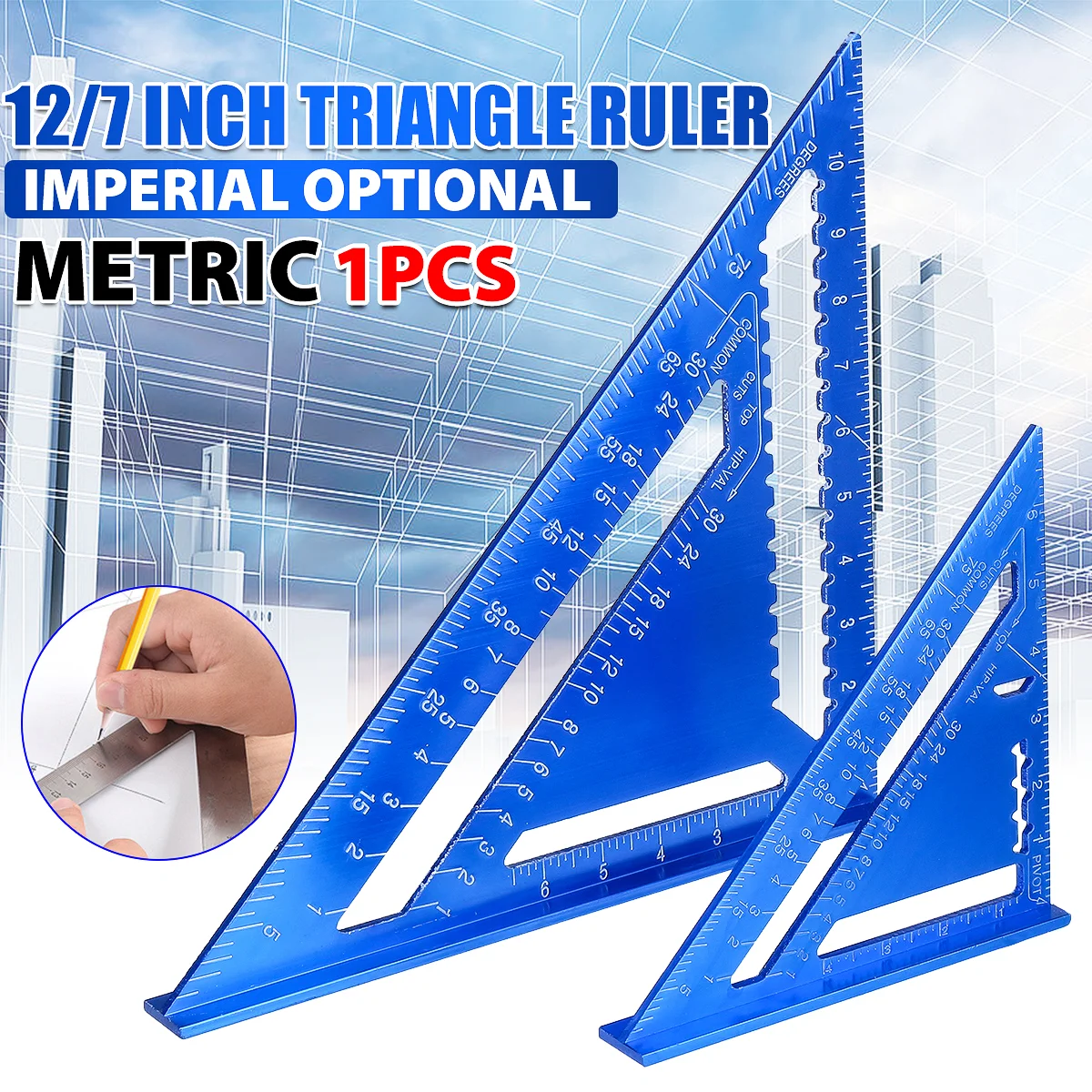 Треугольная линейка транспортир из алюминиевого сплава 12 Дюймов 30 см для