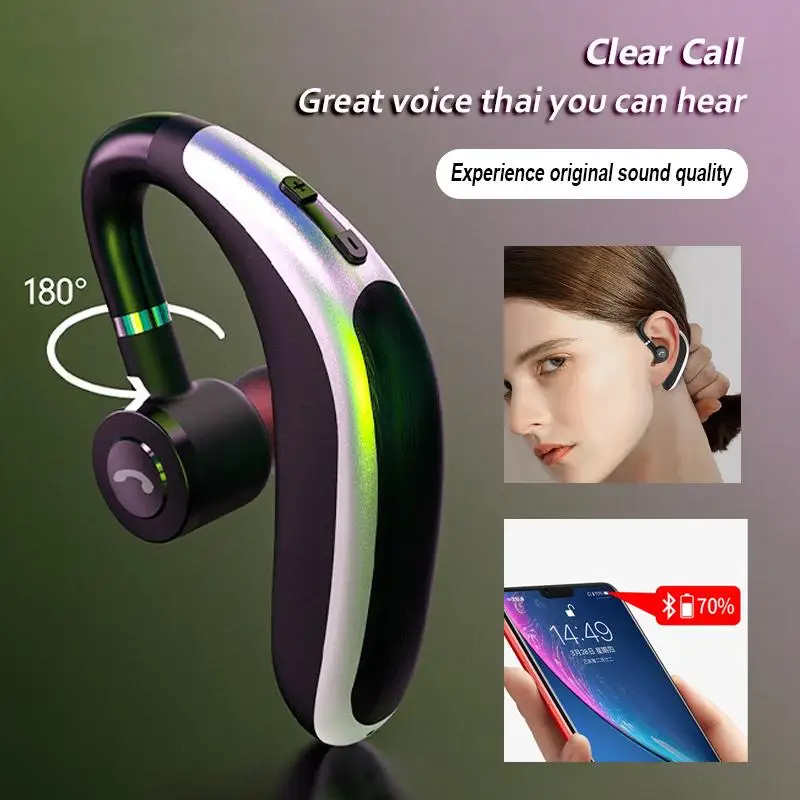 

Single Ear Bluetooth 5.0 Headset with Mic Car Business Wireless Headphone Ear Hook In-Ear Earbuds Nosie Reduction Clear Call