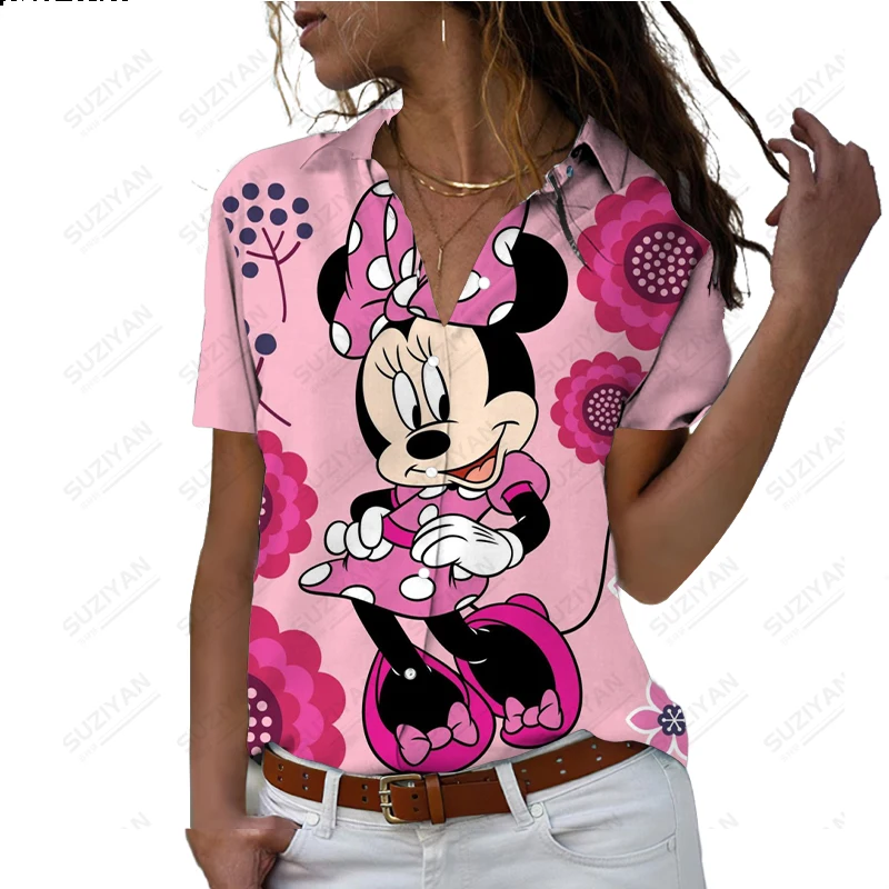 

Summer Disney Women's Short Sleeve Shirt Elegant and Elegant Chiffon Shirt Fragmented 3D Printing Breathable Women's Casual Top