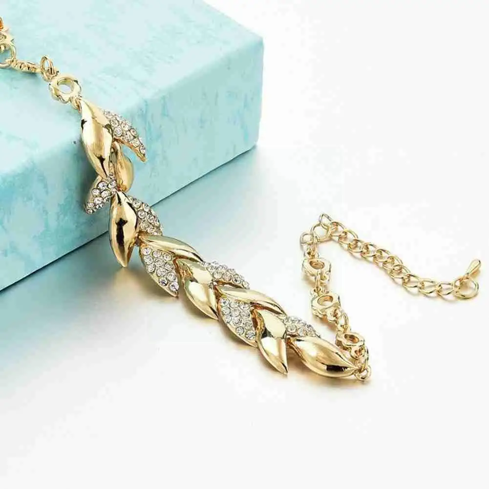 

For Ae990614 User Gold Braided Leaf Bracelets E6i1