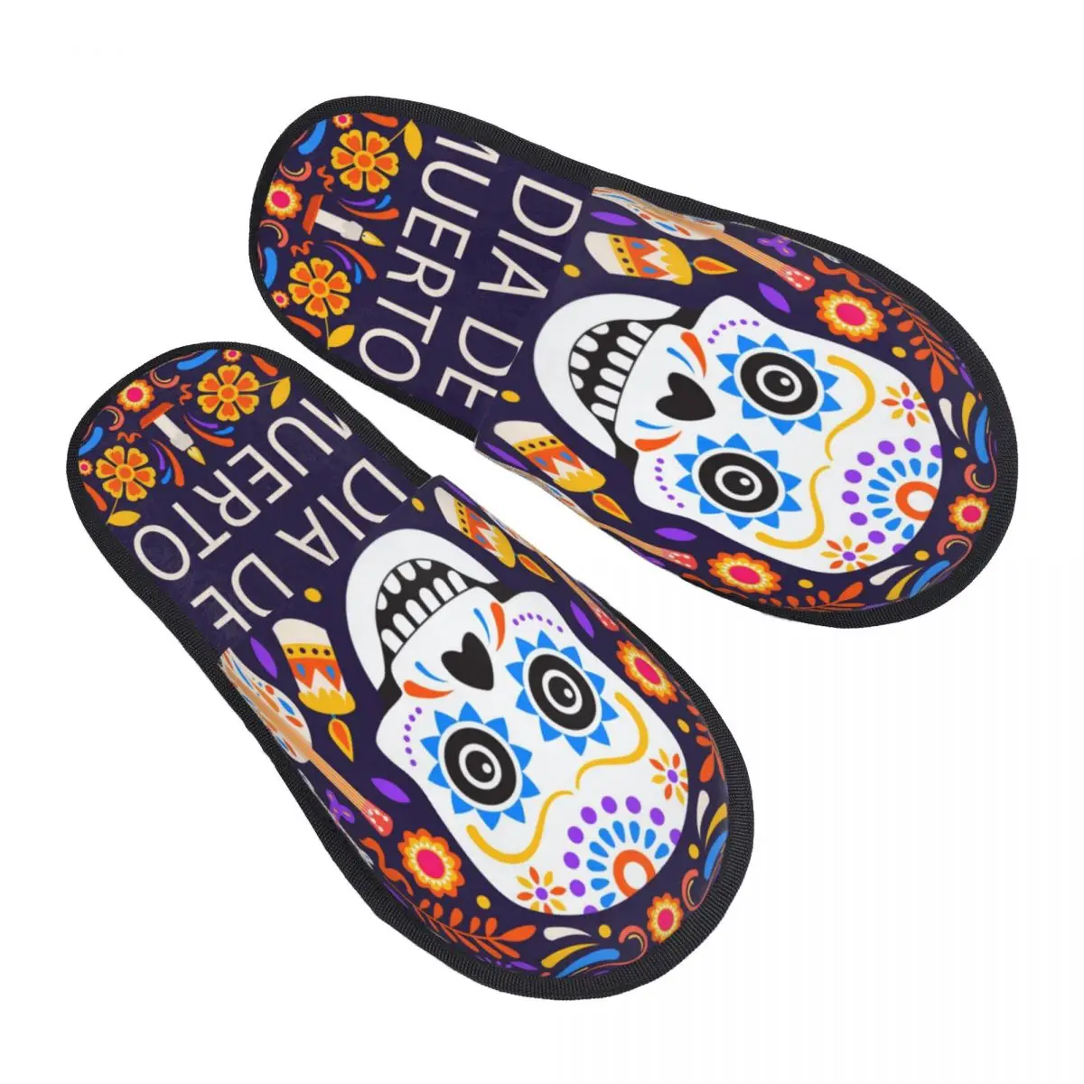 

Winter Women Men Non-Slip Flat Slippers Dia De Muertos Illustration Indoor Fur Soft Warm Shoes