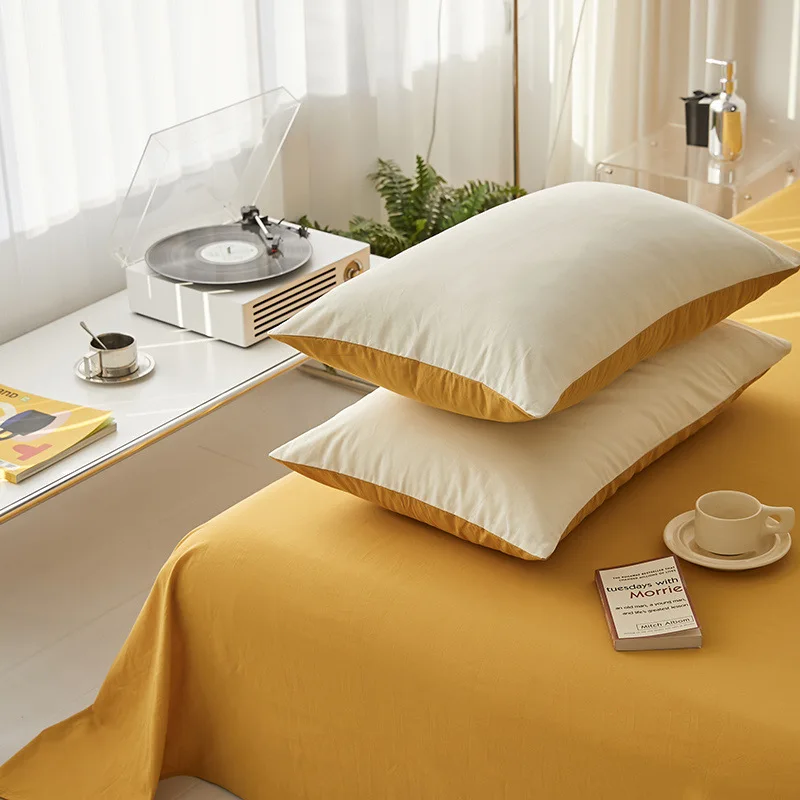 

Japanese Simple AB Double Color Pillowcase Soft Skin Friendly Single Double Bedroom Bedding 48x74cm Pillow Cases Set наволочки