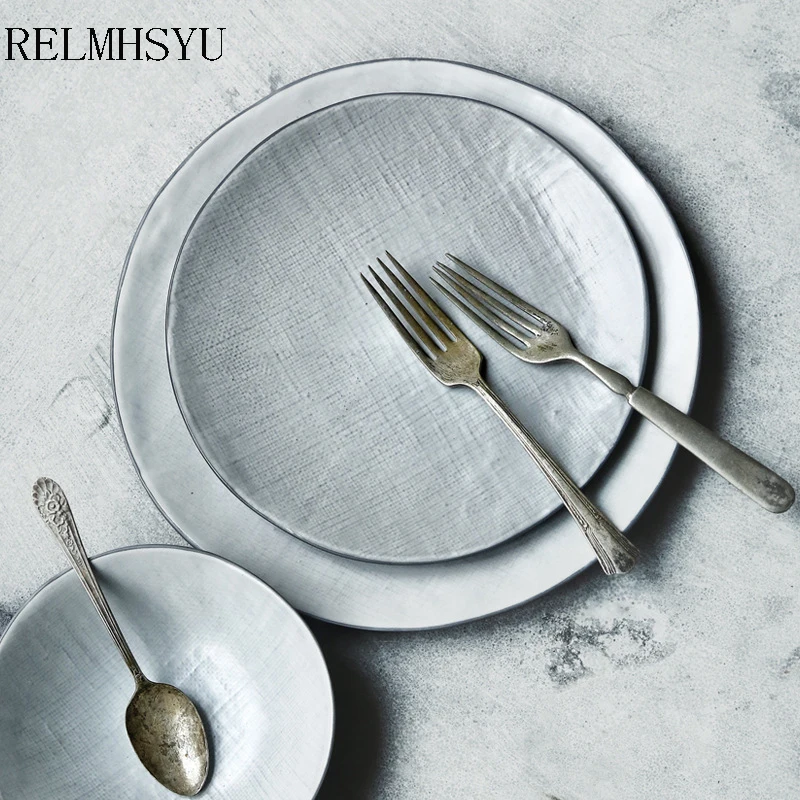 

1PC RELMHSYU Nordic Style Ceramic Western Food Round Plate Dishes Home Ceramic Rice Salad Dinner Bowl Tableware