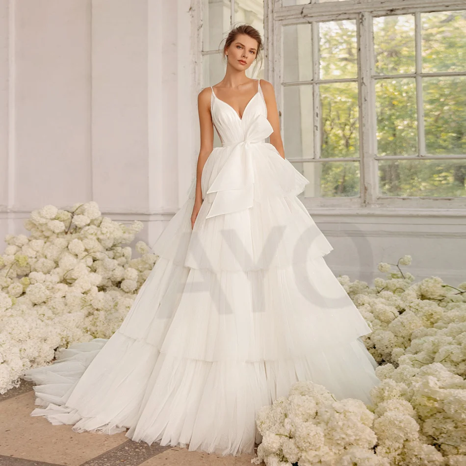 

Simply Wedding Dress Elegant Ruffles Princess A-Line V-Neck Lovely Sleeveless Luxury Bow Sashes 2022 Vestido De Novia Women