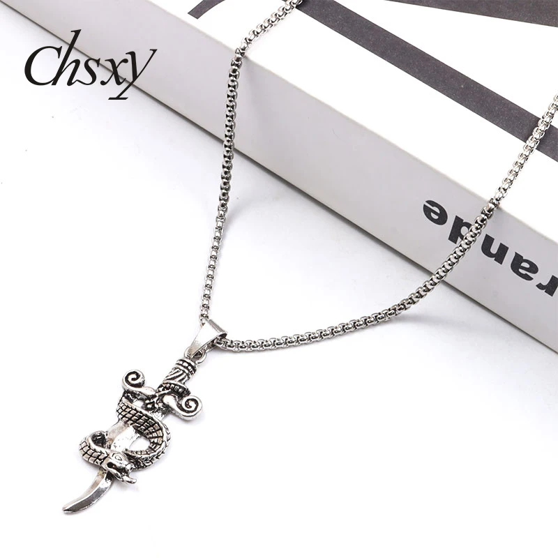 

Unique Dagger Snake Necklace Fashion Simple Silver Stainless Steel Chain Hip Hop Pendant Necklace Men Women Jewelry Accessories