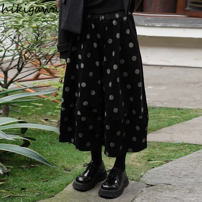 

Japanese Skirts Women Vintage Corduroy Polka Dot Long Jupe Loose High Collar Sweet Fashion Long Skirt 2023 Faldas Mujer De Moda