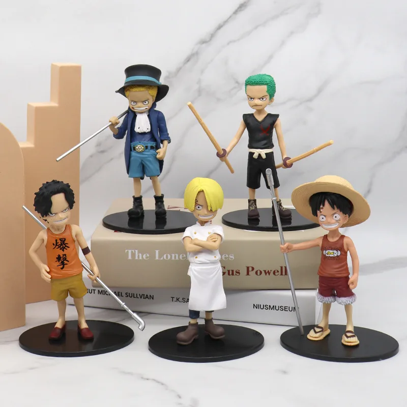 

5Pcs/Set Anime One Piece Figure Childhood Luffy Ace Sabo Roronoa Zoro Sanji Collectible Model Doll Toy Decor Kids Birthday Gift