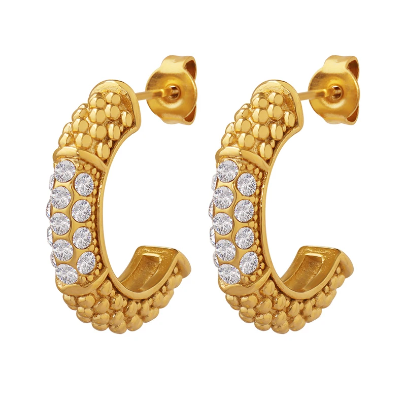 

Women's Retro C- Shaped Earrings Inlaid Zircon Modified Exquisite Fashion Earrings Colorfast Women's Shiny Jewelry Gift