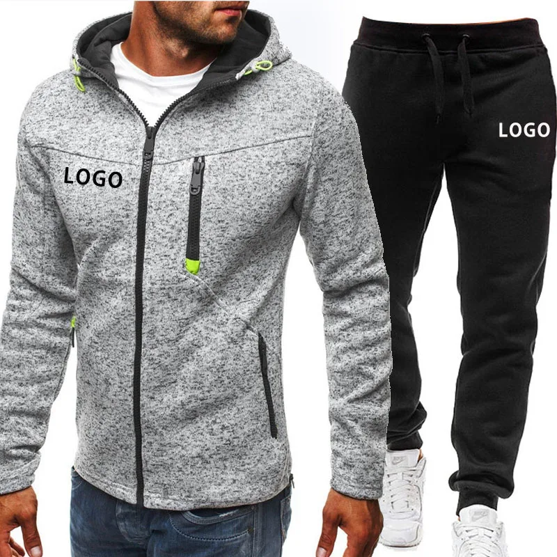 Custom Logo Men Tracksuit Zipper Jacket and Pants 2-piece Set Spring and Autumn Fitness Sportswear Casual Streetwear Male Suit