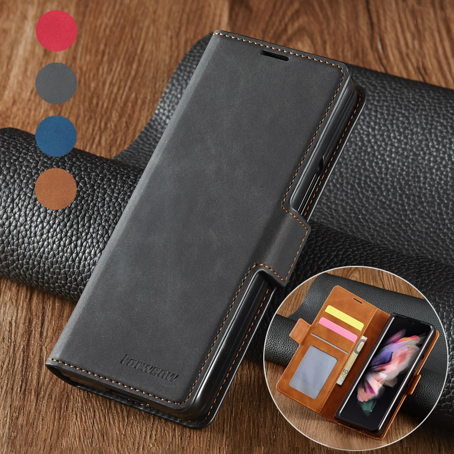 

2022 Wallet Leather Magnetic Case For Samsung Galaxy Z Fold 3 Fashion Business Flip Cover Anti-drop Protective Sleeve Z Fold 3 C