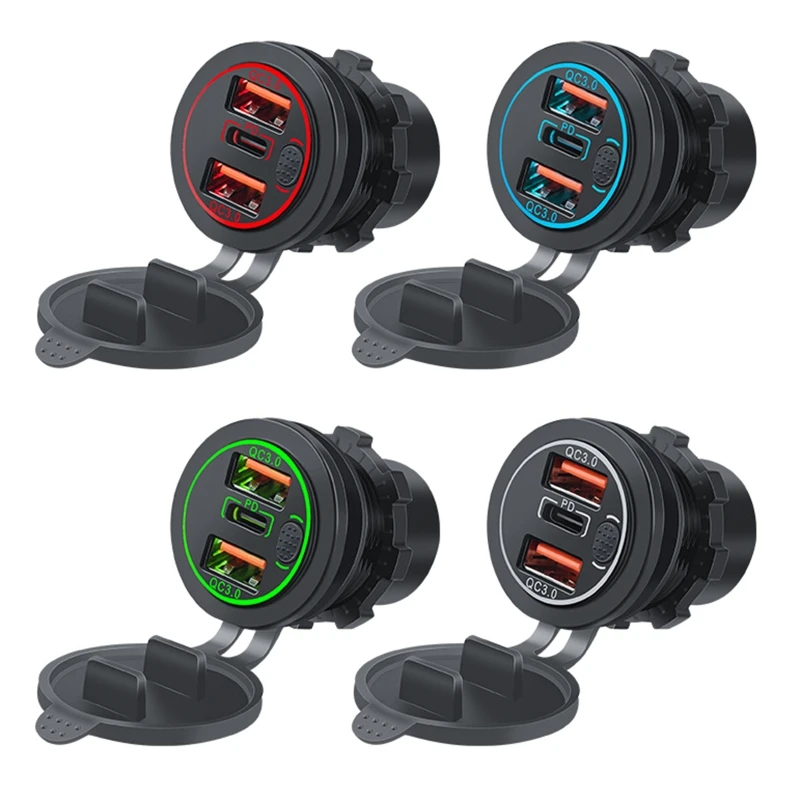 

USB C Car Charger Mini Fast USB Car Charger Adapter PD Dual QC 3.0 3-Port Car Charger with On/Off Switch for Cellphone