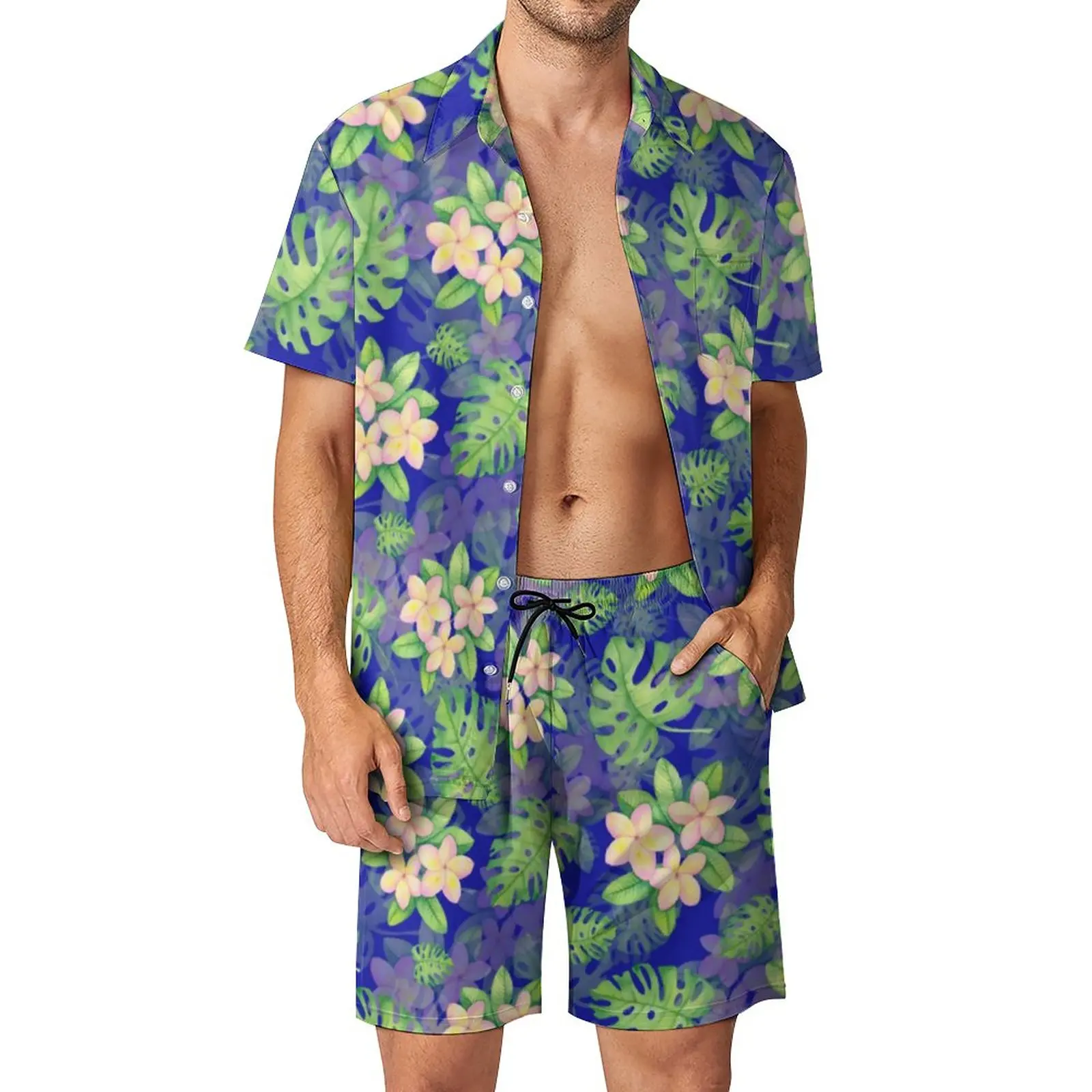 

Tropical Palm Leaves Men Sets Flower Print Casual Shorts Summer Novelty Outdoor Shirt Set Short Sleeves Plus Size Suit Gift