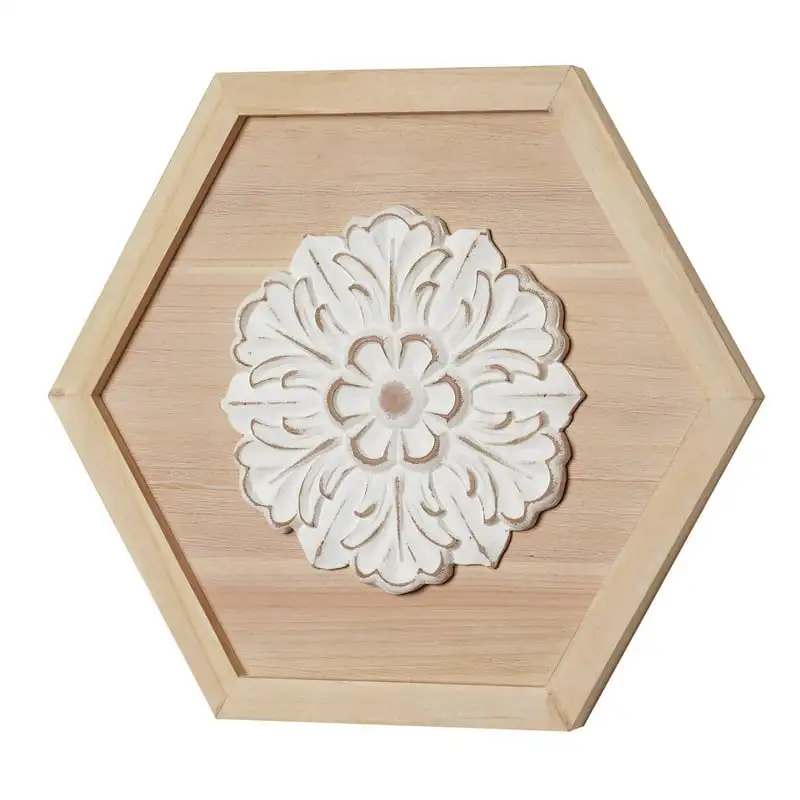 

White Medallion Framed Hexagon Wooden Wall Art Farmhouse Style - 13.75 Funny photocard display stand Children art projects kids
