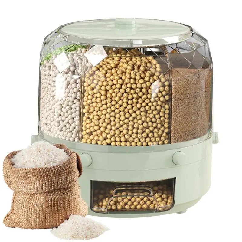 

Rice Bucket Dispenser Rice Bucket Dispenser 6 Grids 360-Degree Rotating Cutlery Racks Cabinets Storage For Kitchen Countertop