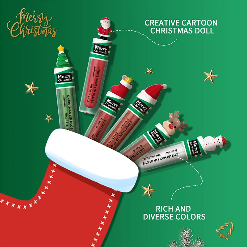 Рождественский блеск для губ Рождественская милая кукла Блеск Зеленый тонкий