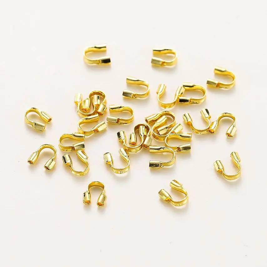 

100pcs/lot 14K 18K 4mm Gold U Shape Cord Wire Guard Protect ors String Connectors Loops For DIY Jewelry Handmade Findings