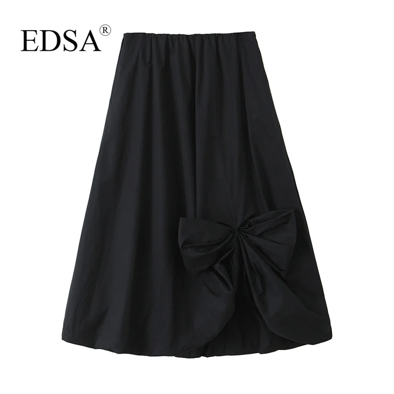 Юбка-миди с бантом EDSA Женская черная Повседневная элегантная летняя юбка